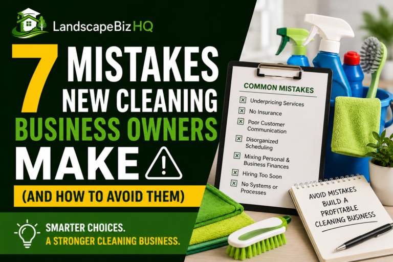 7 mistakes new cleaning business owners make, including pricing, insurance, scheduling, finances, hiring, and business systems